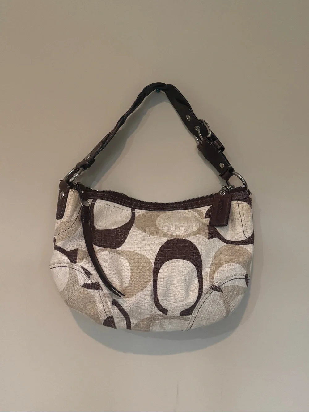 Coach Beige and Brown Signature Canvas Shoulder Bag